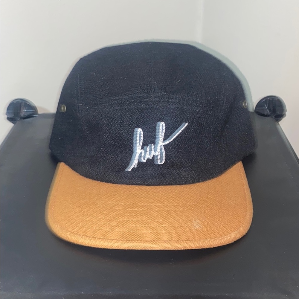 HUF Black and Tan 5-Panel Hat with Embroidered Logo